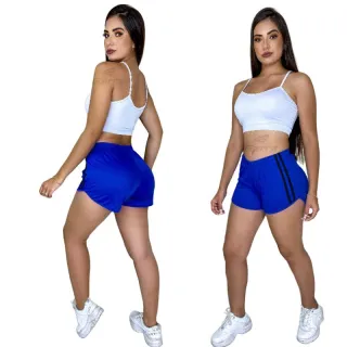 Top Alcinha Suplex e Short Fitness Feminino - Promoção Garra Sport - Preto - Preto  listra vermelha