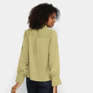 Camisa Manga Longa Feminina Social Corte V Botões - B0016 - Verde