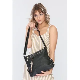 Importada Bolsa Feminina Transversal Grande Com Chaveiro Tiracolo 2 Divisórias - Preto