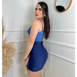 Saia tubinho cintura alta com cinto - Max Power Verao 02 - Saia C Verde Selva