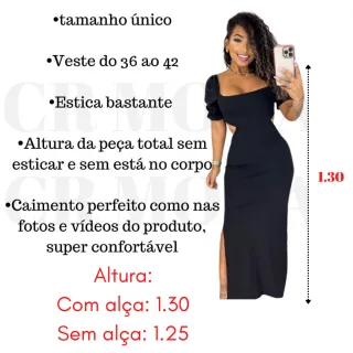Vestido Feminino Longo com Decote Lascado, Manga Bufante e Canelado - Modelo 2213 - 221305