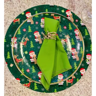 Decoração de Natal: Kit Mesa Posta com 18 Peças - Capas de Sousplat Estampado + Guardanapos + Argolas - Flores Vermelhas