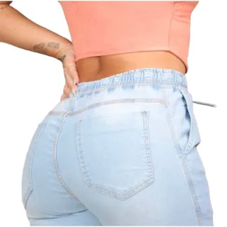 Calça Jogger Feminina Cintura Alta Destroyed Jeans Jog03 - Azul Claro