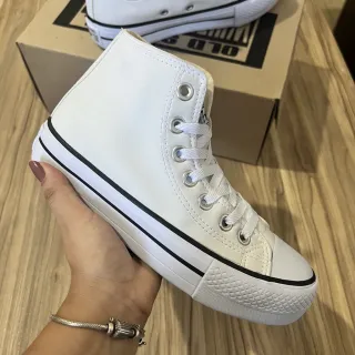 Bota feminina plataforma couro cano alto branco off white - Preto Couro Bota Plataforma