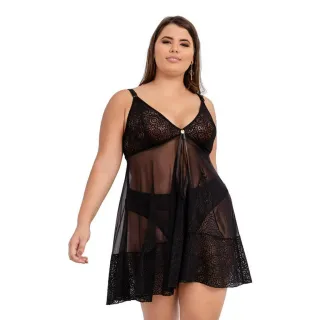 Camisola Plus Size Aurora Em Renda E Tule Sem Bojo - IMI Lingerie