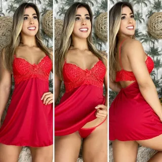 Calcinha Acompanha Pijama Feminino Sexy Luxo Renda - Azul