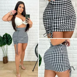 Cordão Ajustável Saia Curta Feminina Suplex Franzida Drapeada