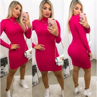 Vestido Midi Manga Longa Gola Alta Inverno Frio - Chumbo