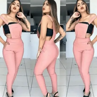 Moda Blogueira: Macacão Jardineira Longo Feminino Suspensório - Top - Rose