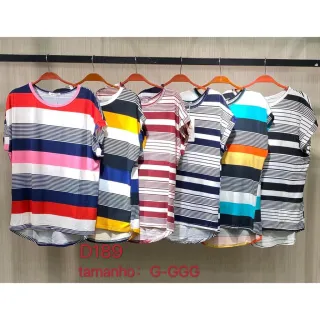 Blusa Feminina Listrada Viscolinho Blogueira T-shirt D189 - 48 - Preta com Mostarda