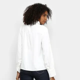 Camisa Manga Longa Feminina Social Corte V Botões - B0016 - Verde