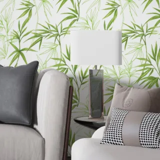 Rolo Vinílico Adesivo Folhagem de Bambu Verde Branco - Para Sala, Quarto e Escritório - Único