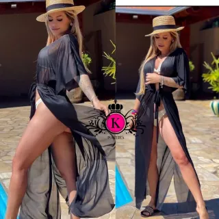 Cardigan Verão - Kimono de Praia - Kimono - Preto