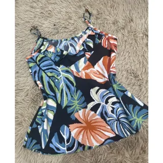 Lançamento regata estampada primavera verão decote v - Geométrica / azul e verde