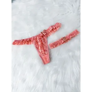 Moda Atacado: Kit de Lingerie com 3 Calcinhas Tanga em Renda e Perneira - sortidas