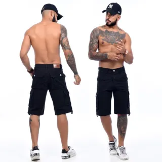 Bermuda Premium Preta Masculino - Cargo Lisa Top Icari - 36