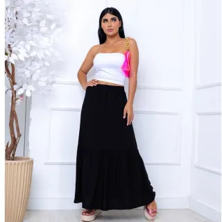 Moda feminina: Saia longa duas maria em viscolinho - Marsala