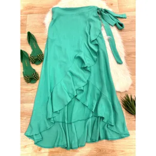 Moda Tendência Blogueira: Saia Envelope Maxi Atacado - Verde Claro