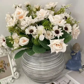 Decoração de casamento com buquê de rosas artificiais - MT1112-7 - KIT COM 2 - BRANCO