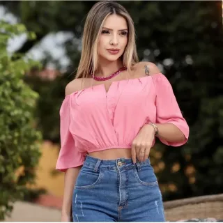 Moda Linda Blusa Feminina Cropped Decote V Ciganinha Tendências Super! - Verde água