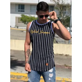 Camiseta listra Longline masculina em malha canelada - AZUL MARINHO MALHA