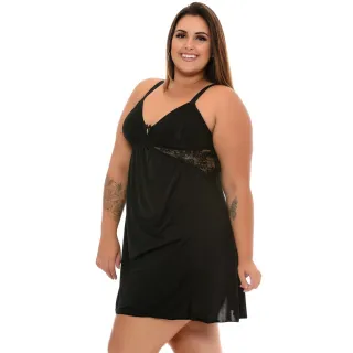 Pijama Feminino Camisola Plus Size Renda Noite Linha - 52