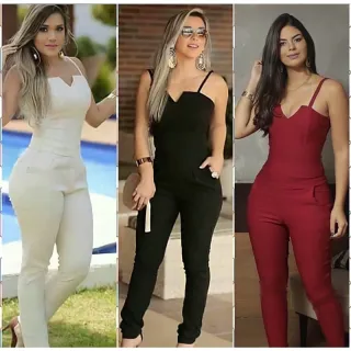 Moda feminina casual chique: Macacão longo bengaline com bojo - Telha