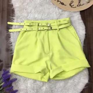 Feminina Alfaiataria Short Com 2 Cinto - Rosa Pink