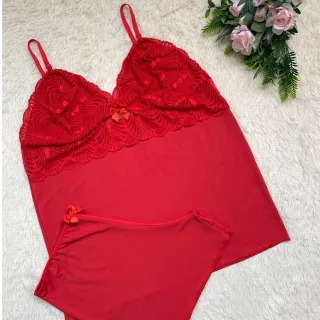 Pijama de Verão Plus Size Renda Short Dool - Ref 879 - Todo preto