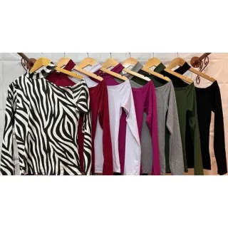 Blusa Animal Print Feminina Choker Manga Longa Ombro a Mostra - Zebra Bege - Manga Longa