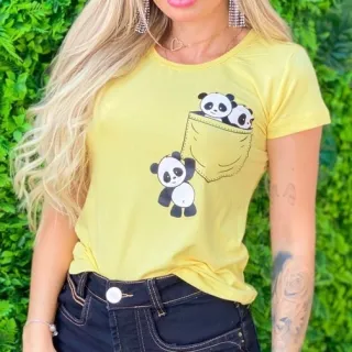 T-shirt Feminina Bolso Panda - Blusa - Branco