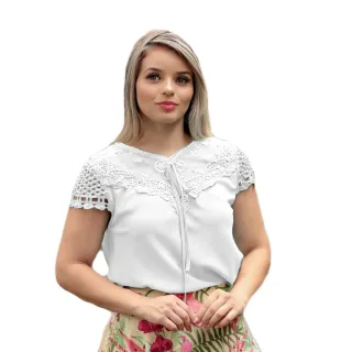 Blusas Femininas Manga Curta Social em Crepe - Linda Evangelica - Vermelho