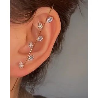 Brincos Simples Femininos de Diamante - Novidades: Relâmpago, Folha, Orelha Pinna Slash - 02