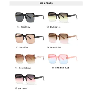 Óculos de Sol Armação Fashion Grande/Quadrado/Degradê com Metal 2022 - C6.Azul ROSA E ROSA