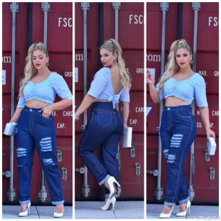 Promoção Calças Femininas Mom Jeans Simples e Destroyed Cintura Alta - M3