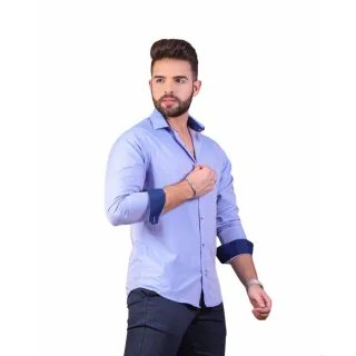 Promoção: Camisa Social Masculina Slim Manga Longa Lisa Estampada Varias Cores - P AO GG - Rosa Shok