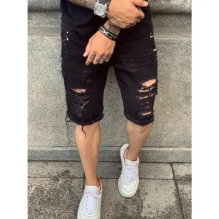 Envio em 24h: Bermuda Jeans Masculina Premium Rasgada e Desfiada 2021 - Preta