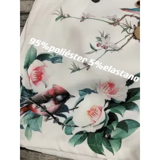 Short feminina estampa Flores e pássaros, poliéster com zíper - Moda Verão - CORES VARIADAS