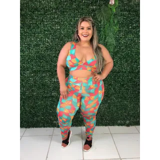 Conjunto de Ginástica Feminina: Calça Legging com Top para Academia - M - Veste 36 ao 40