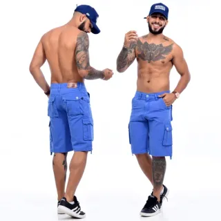 Linda Bermuda Premium Masculina Azul Lisa Cargo - 42