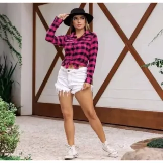 Blusa Flanelada Xadrez Feminina Manga Longa P M G GG - Vermelho COM PRETO