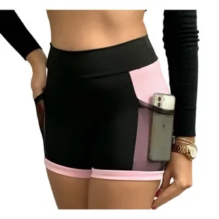 Treino Suplex Feminino Básico com Bolso em Tule Della - Fitness, Academia, Crossfit - BRANCO/PRETO