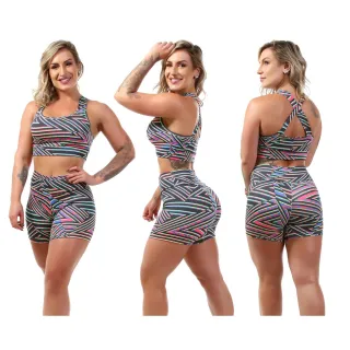 Conjunto Fitness Suplex Feminino Cropped e Short Ginástica A11 - A11 - Azul Marinho