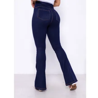 Detalhes na Frente: Calça Flare Feminina Jeans Boca de Sino com Cintura Alta - Preto