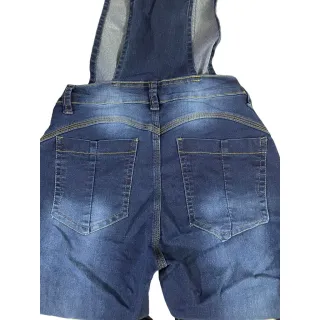 Jad04 Jardineira Capri Jeans Lycra Feminina com Botões - Blogueira - Azul