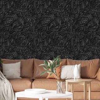 Papel de Parede Autocolante Preto Arabesco Provençal 3D - Promoção Raryel - Único