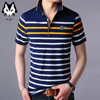 Camiseta Manga Curta Listrada POLO Masculina com Lapela