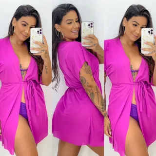 Kimono Levinho Saída de Praia Cover Up - Laranja neon