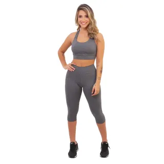 Roupas Fitness Femininas Conjunto Calça Capri Corsário e Top Para Academia A07 - P - 34/36
