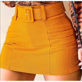 Saia Feminina Modelo Skynni Malha Pop com Cinto p/m/g/gg - Azul Bic